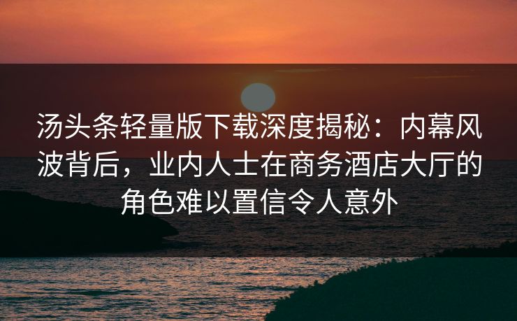 汤头条轻量版下载深度揭秘：内幕风波背后，业内人士在商务酒店大厅的角色难以置信令人意外