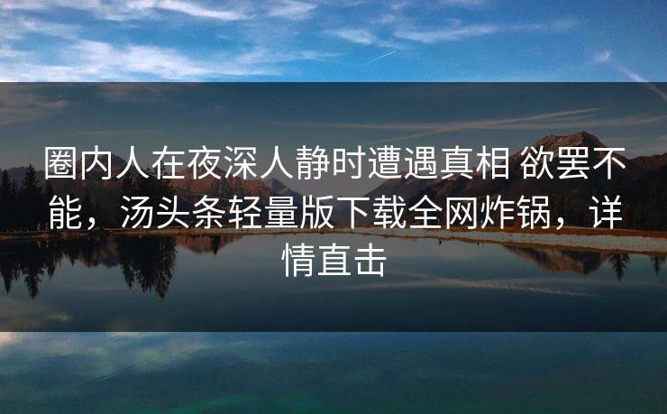 圈内人在夜深人静时遭遇真相 欲罢不能，汤头条轻量版下载全网炸锅，详情直击