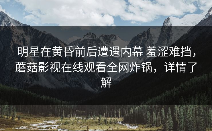 明星在黄昏前后遭遇内幕 羞涩难挡，蘑菇影视在线观看全网炸锅，详情了解
